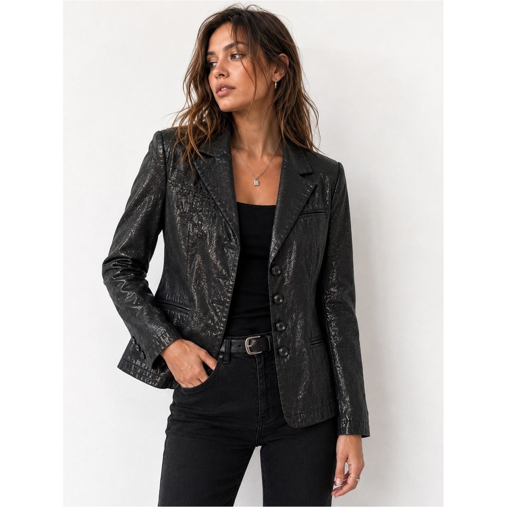 Coldwater Creek Black Metallic Embroidered Blazer Petite 8